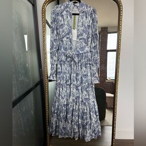 Palm Noosa Blue and White Floral Dress with Belt